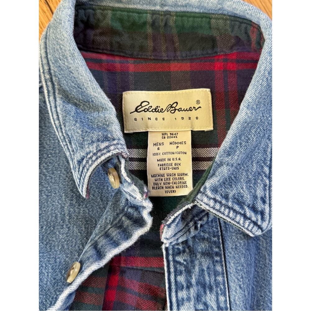 Vintage Eddie Bauer USA Denim Chamois Flannel Lined Shirt Jacket Men’s Small - Picture 4 of 14